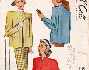 McCall 6790 Vintage 1940s Sewing Pattern Jacket Coat Size 20 Bust 38