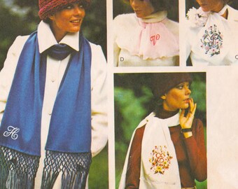 Vogue 9070 Vintage 1970s Sewing Pattern For Scarf Accessories With Embroidery Transfers Uncut