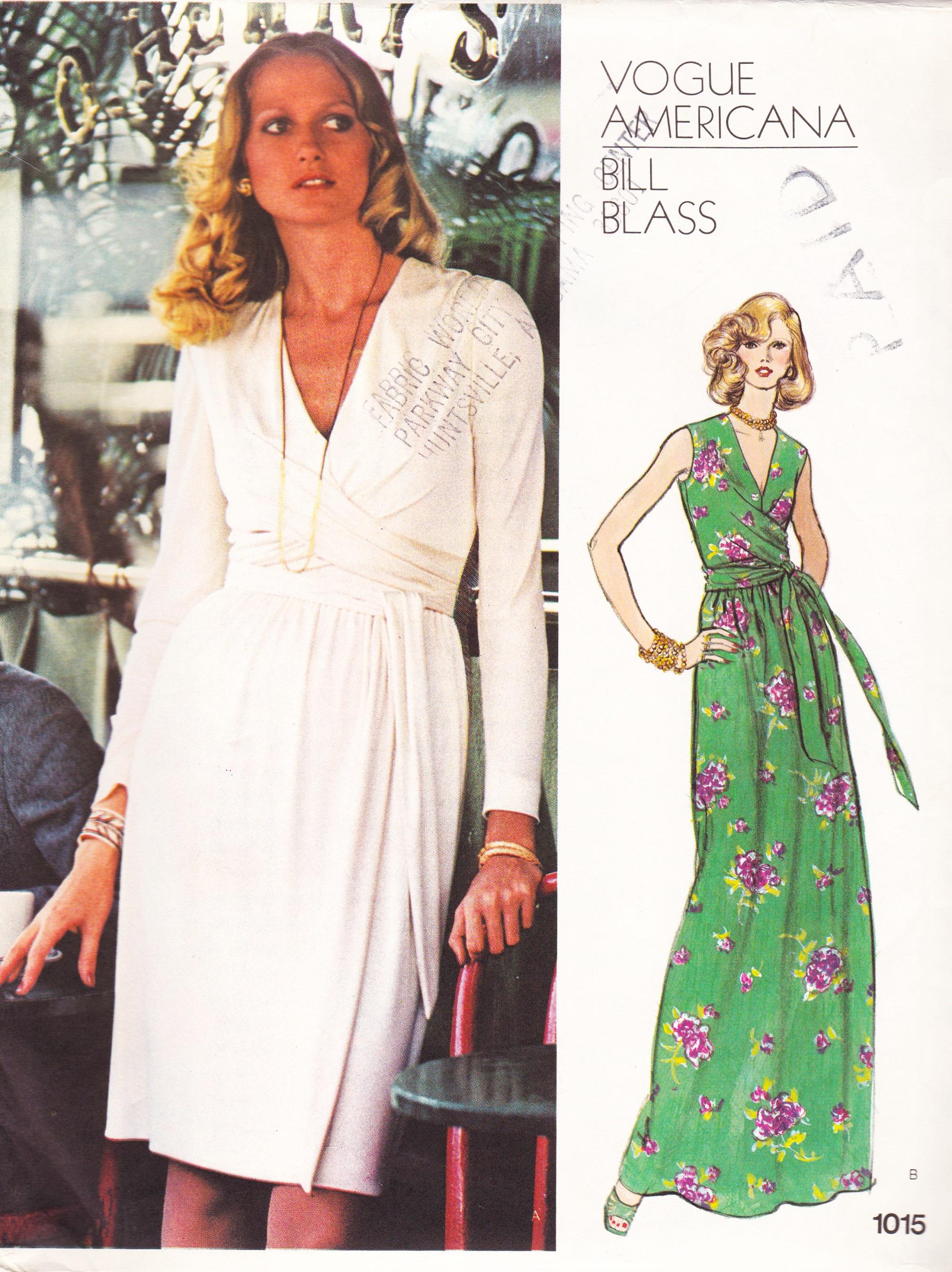 Vogue 1015, Vintage Bill Blass Sewing Pattern, Mock Wrap Dress