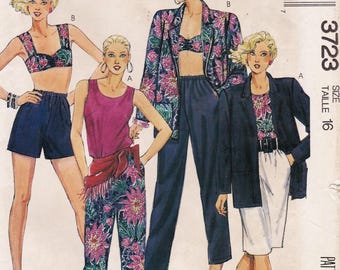 McCalls 3723, Sewing Pattern, Shorts, Pants, Bra Top & Skirt, Size 16, Bust 36, Unused