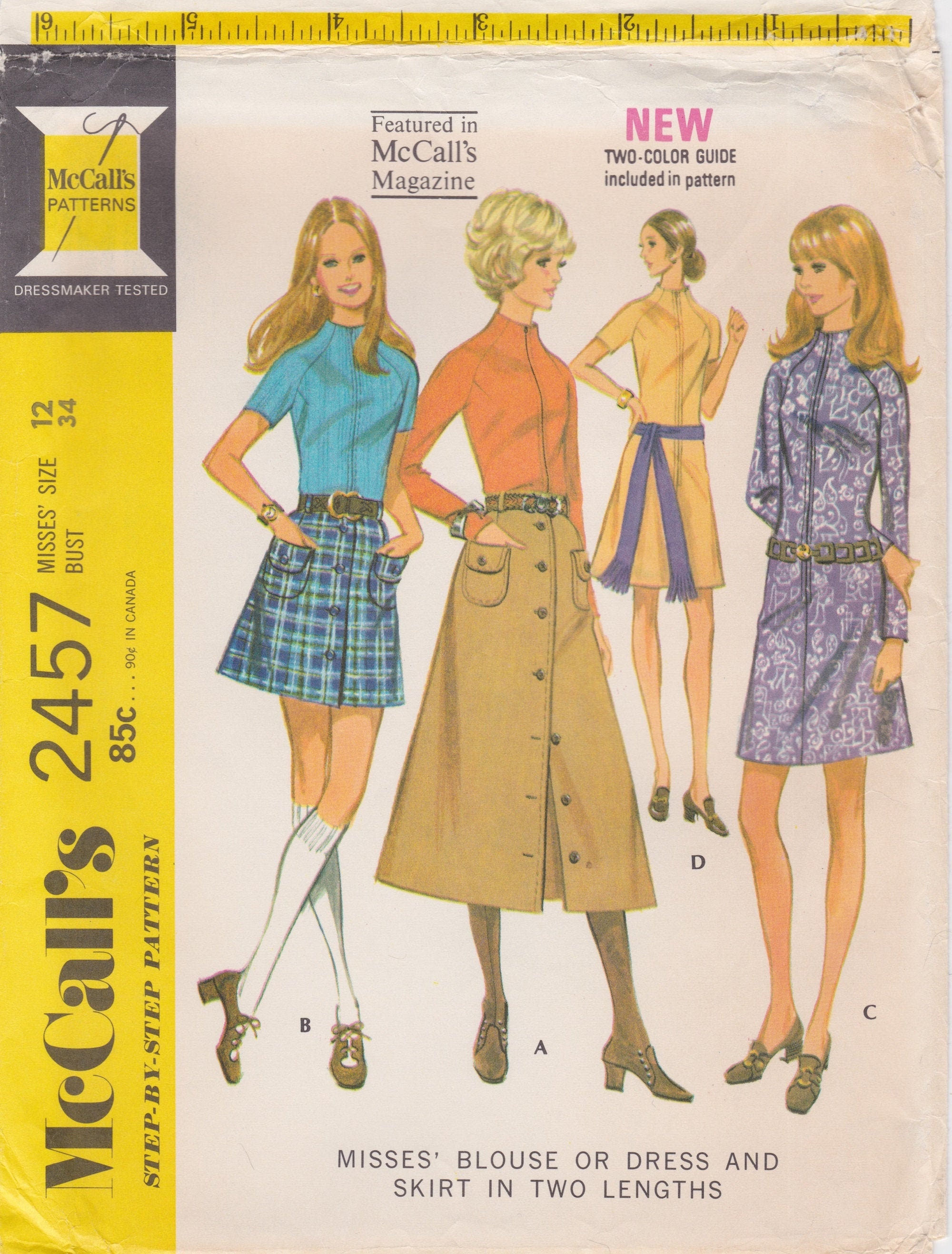 McCalls 2457 / Vintage Sewing Pattern / Skirt Blouse Dress / | Etsy