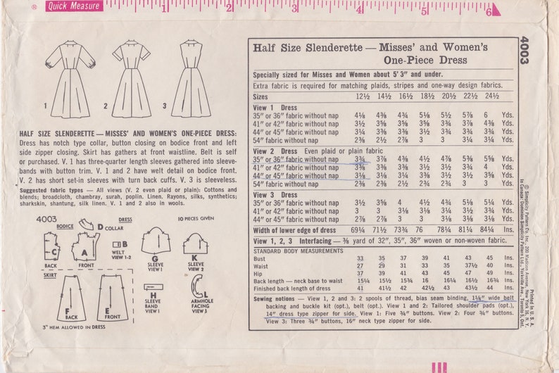Simplicity 4003 / Vintage Sewing Pattern / Dress / Bust 33 / Etsy