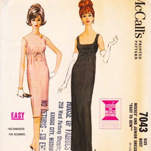 McCalls 7043  Vintage Sewing Pattern  Empire Waist Dress  Size 13 Bust 33  Unused