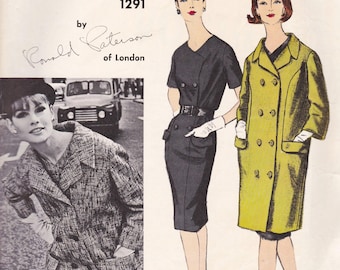 Vogue 1291 Vintage Ronald Patterson Designer Sewing Pattern Coat & Dress Size 10 Bust 31