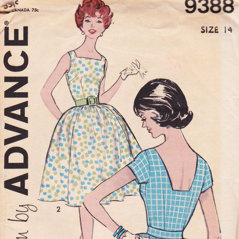 Advance 9388, Vintage Sewing Pattern, Dress, Size 14, Bust 34, Unused ...