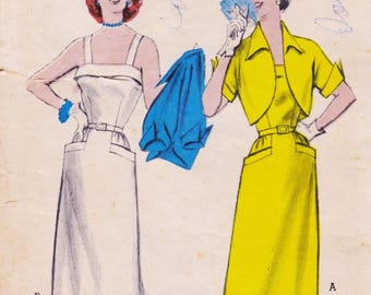 Butterick 6093, Vintage 1950s Sewing Pattern, Dress, Sundress, Bolero Jacket, Size 14 Bust 32