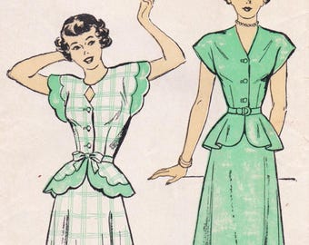 Vintage 1950s Sewing Pattern, New York 472, Dress With Peplum, Size 13, Bust 31
