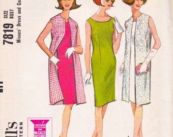 McCalls 7819, Vintage 1960s Sewing Pattern, Dress & Coat, Size 14 Bust 34 Uncut