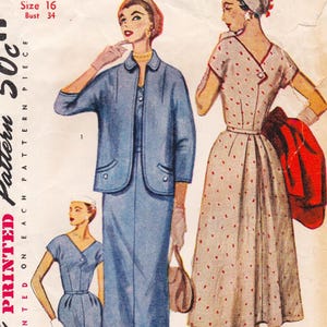 Simplicity 4596  Vintage 1950s Sewing Pattern  Dress And Jacket  Size 16 Bust 34
