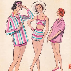 Advance 9088, Vintage 1950s Sewing Pattern, Shorts, Bra Top & Shirt, Size 14 Bust 34