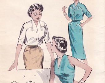 Butterick 6953 Vintage 1950s Sewing Pattern Dress Sundress Bolero Jacket Size 14 Bust 32