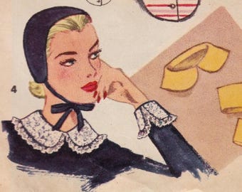 Simplicity 1390, Vintage 1950s Sewing Pattern, Hat, Cap, Beret, Millinery, Cuffs, Collars, Accessories, Unused