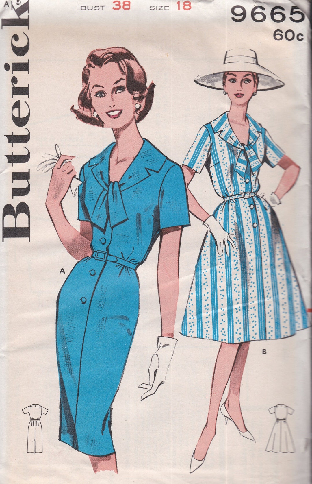 Butterick 9665 Vintage 1960s Sewing Pattern Dress Size 18 Bust 38 ...
