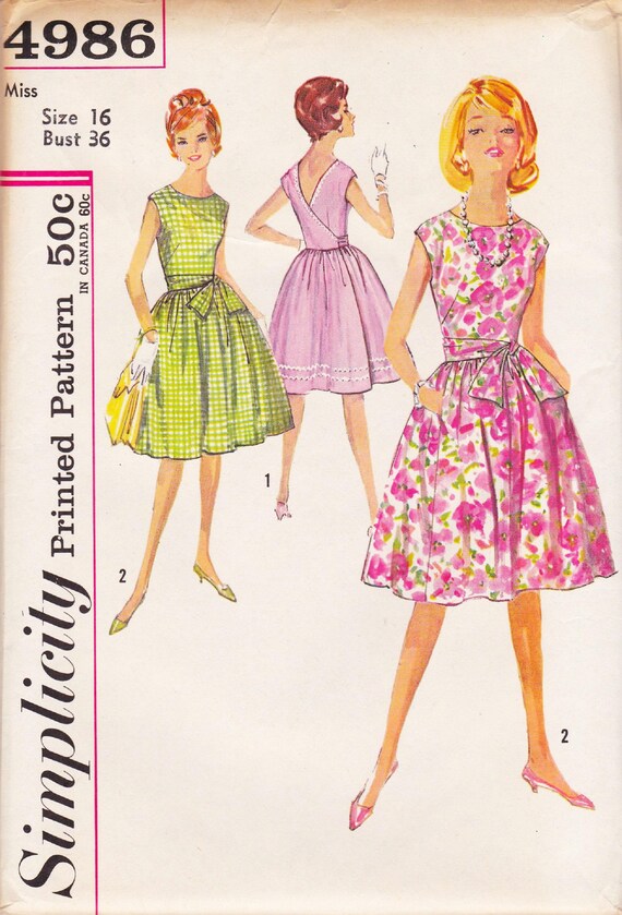 Simplicity 4986 Vintage 1960s Sewing Pattern Sundress Summer Dress