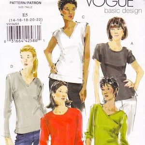 Very Easy Vogue 8536  Basic Design Sewing Pattern  Pullover Top Blouse Shirt  Sizes 14 16 18 20 22 Bust 36 38 40 42 44  Unused