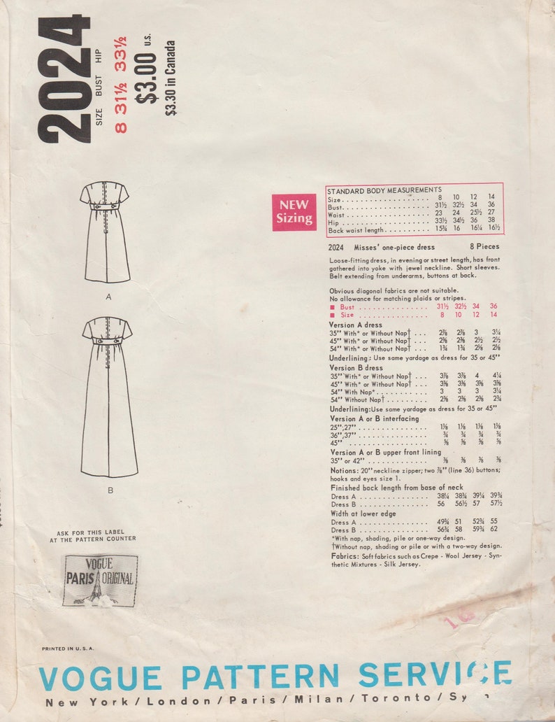 Vogue Paris Original 2024 / Vintage Designer Sewing Pattern by | Etsy