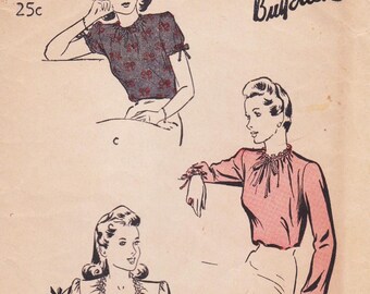 Butterick 2504, Vintage 1940s Sewing Pattern, Blouse, Shirt, Top, Size 16 Bust 34