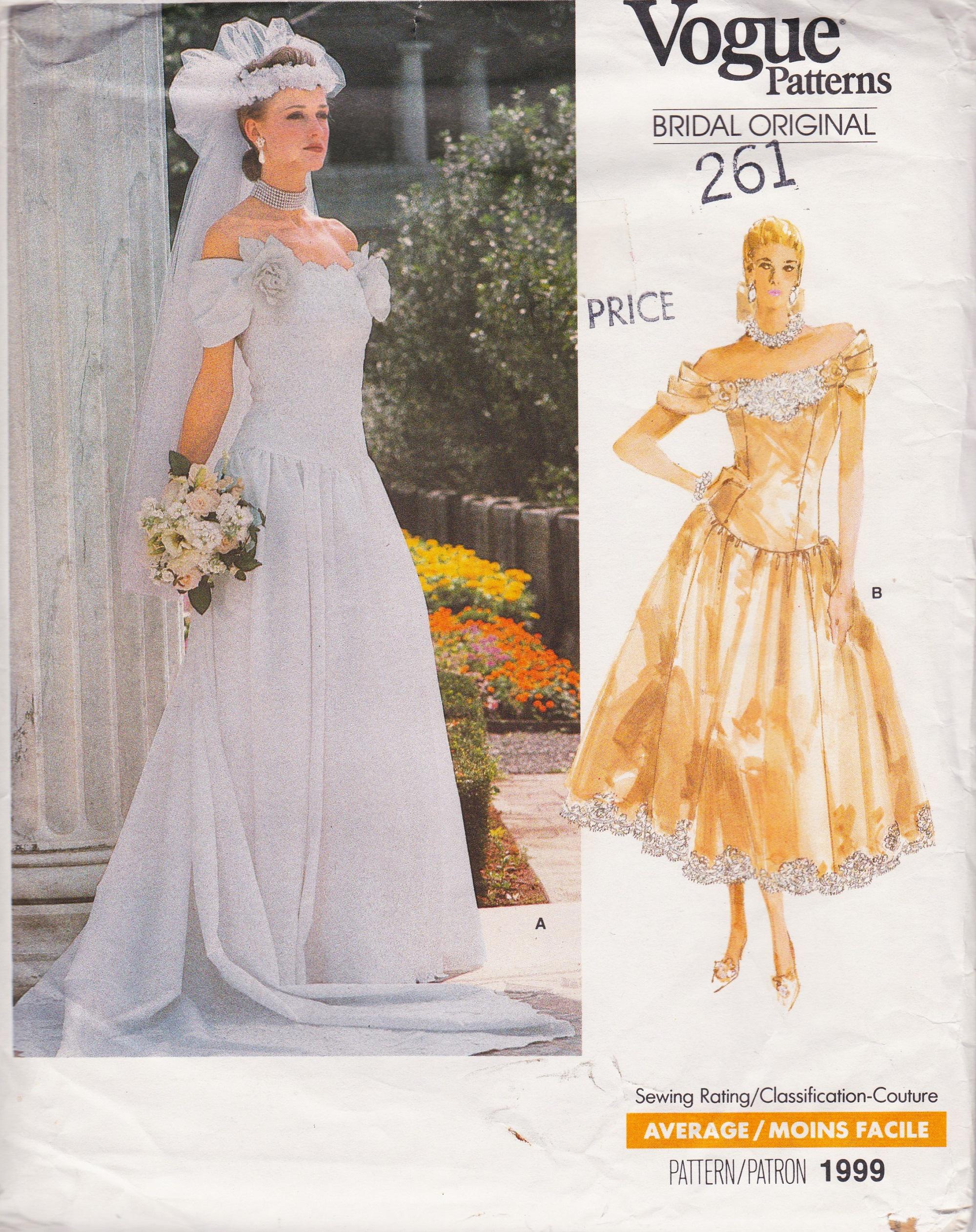 Vogue 1999 Vintage Sewing Pattern Wedding Dress Bridal Gown Bride