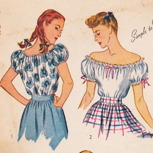 Simplicity 1599 Vintage 1940s Sewing Pattern Off Shoulder Blouse Size 14 Bust 32