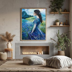Lady in Blue Bell Field Print