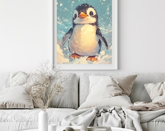 Verschneiter Pinguin Print
