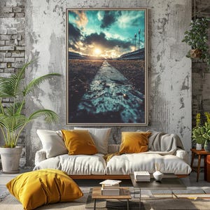 Sunset Football Stadium Art Print: Moody Sports Decor