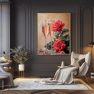 Pink Champagne with Roses Print