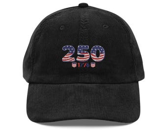 250° anniversario USA 4 luglio Giorno dell'Indipendenza Cappello in velluto a coste vintage con ricamo
