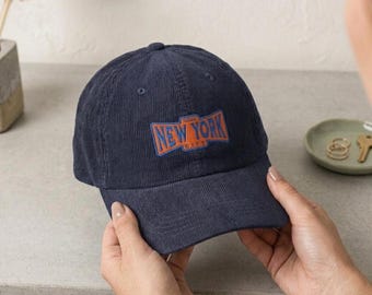 New York embroidered corduroy cap | navy vintage baseball hat | basketball hat