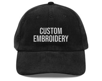 Cappellino in velluto a coste con ricamo personalizzato / Cappellino da baseball vintage, con testo personalizzato