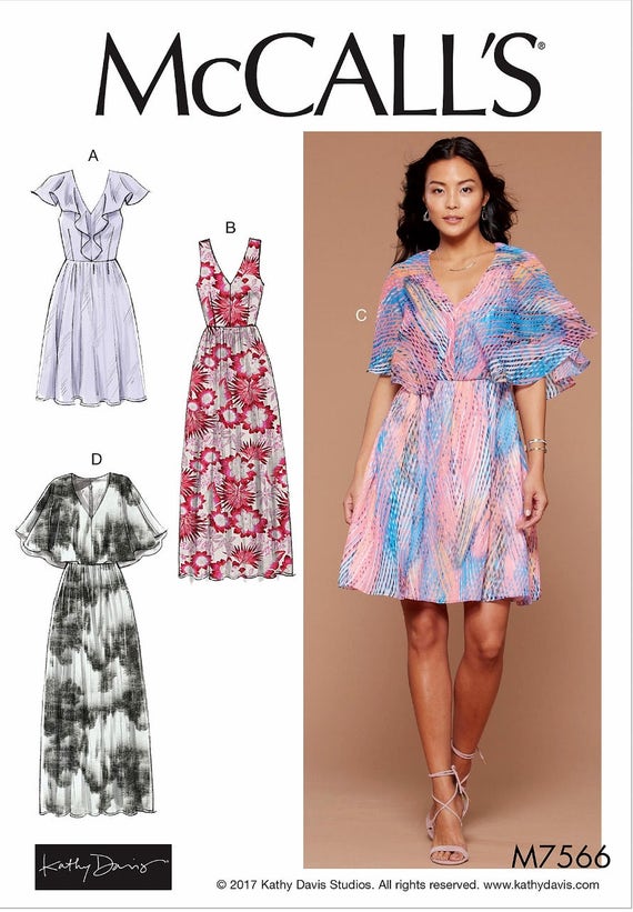 Items similar to V Neck Dress Pattern, V Neck Long Dress Pattern, Caped ...