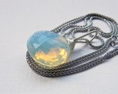Opalite necklace, opalite pendant on long sterling silver popcorn chain, large stone pendant, white quartz pendant, choose length