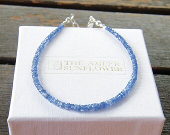 Burmese sapphire bracelet sterling silver sapphire beaded bracelet September birthstone jewellery blue gemstone bracelet September birthday