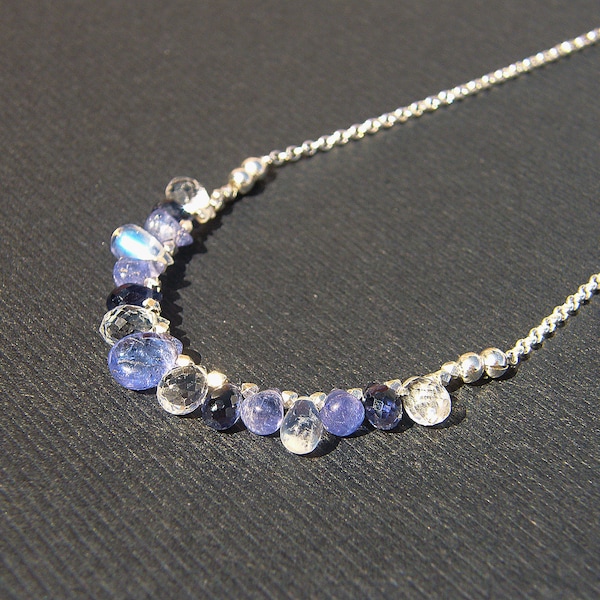 Tanzanite necklace sterling silver tanzanite jewelry moonstone necklace blue gemstone necklace December birthstone jewellery iolite topaz