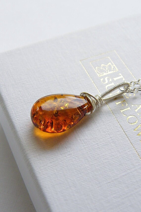 Nature Jewelry Amber Charm Necklace Dainty Amber Necklace Natural Amber Necklace Fall Jewelry Sterling Silver Necklace