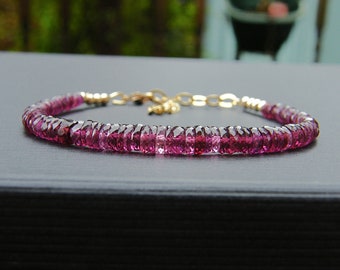 Purple garnet gold filled bracelet, plum berry gemstone beaded bracelet, natural RARE untreated Mozambique garnet luxury gift for wife