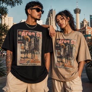 Area 51 San Antonio basketboll Alien Horror Comic överdimensionerad ekologisk t-shirt