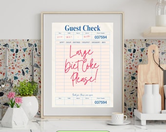 Large Diet Coke Please Wall Art | Fun Printable with Guest Check Background