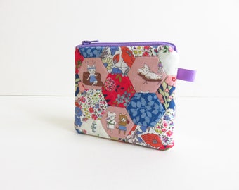 Coin Kokka Cats & Liberty Lawn Collection Epp Hexie Patchwork Fabric Zippered Purse