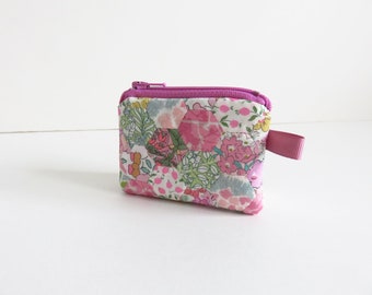 Pink Floral Coin Purse Liberty cotton lawn Notions Pouch zipper