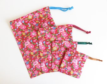 Drawstring Bags Special Liberty Lawn Betsy Star Red (Glitter) Fabric.