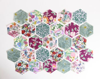 EPP Kit #08 Liberty Lawn 1 Inch English Paper Piecing 48 Hexagon Fabric and Paper Collection.