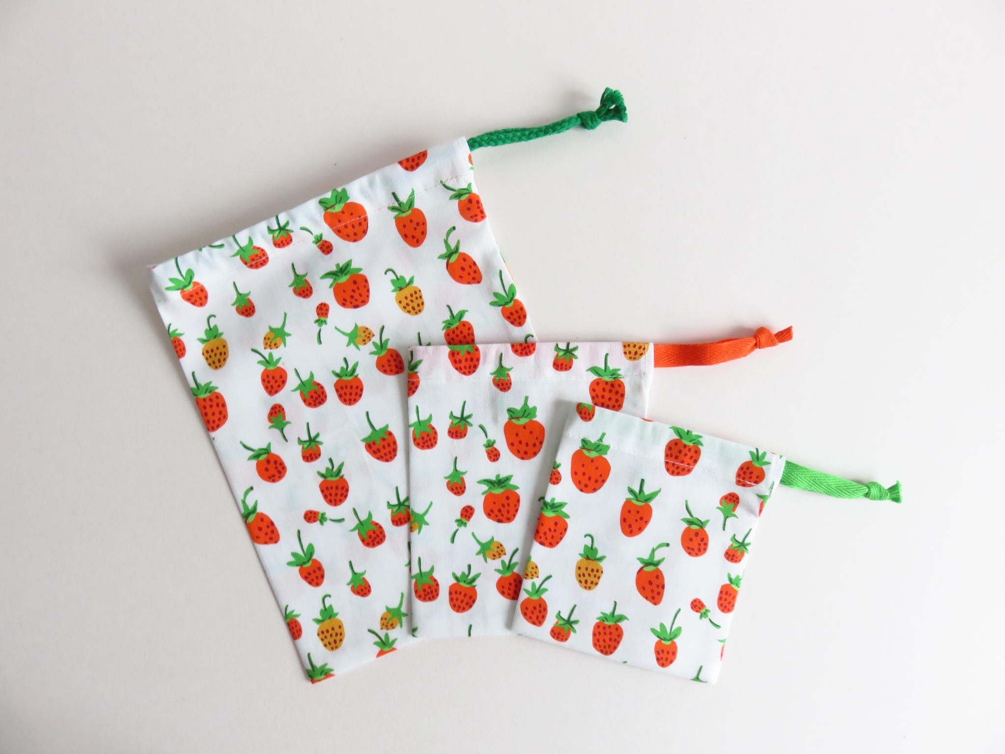 Drawstring Bags Heather Ross Strawberries Print Fabric.