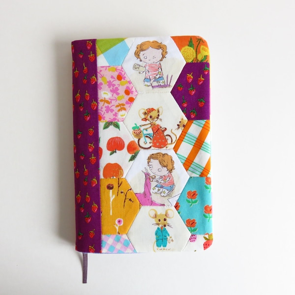 Cover Heather Ross Prints Hexie Epp & Patchwork Fabric Cover Moleskine Classic Notebook Large Hardback.