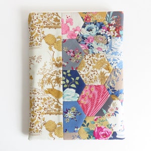Medium Tilda 'Chic Escape' Collection Epp Hexie Patchwork Fabric Book Sleeve, Book Cover.