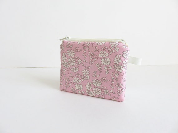 Pink Floral Coin Purse Liberty cotton lawn Notions Pouch zipper