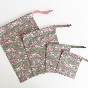 Drawstring Bags Organic Liberty Lawn 'Strawberry Thief Spring B' Fabric.