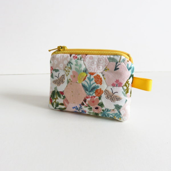 Tiny  Rifle Paper Co. Cotton + Steel Fabric Epp Hexie Patchwork Coin Purse