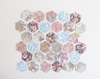 Kit EPP n.° 15 Liberty Lawn, costura de papel estilo inglés de 1/2 pulgada, colección de telas y papeles con 72 hexágonos.