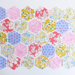 Kit EPP n. 14 Liberty Lawn 1 pollice English Paper Piecing 48 esagonali, collezione di tessuti e carta.